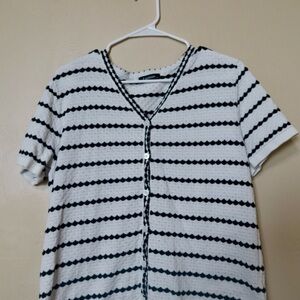 Elegant Black and White Striped Button Down Shirt